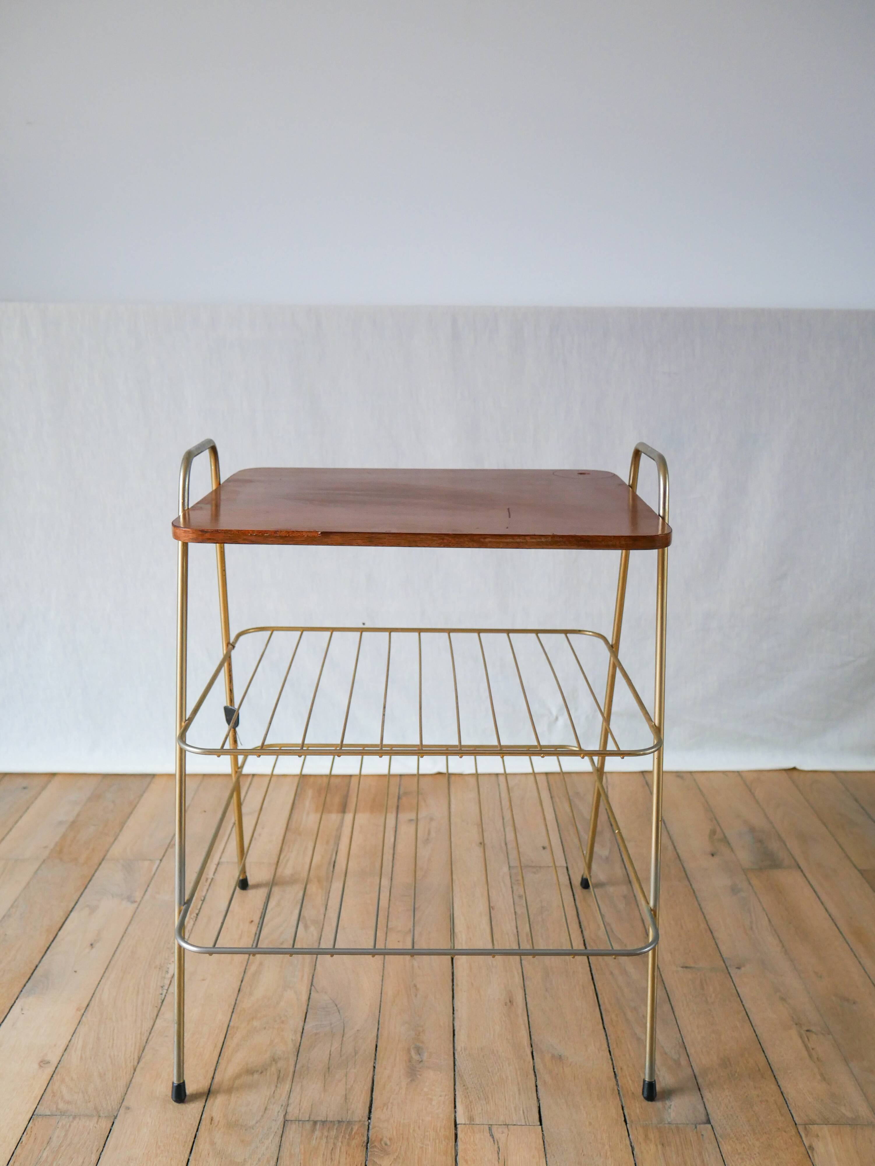 Vinyl trolley in teak and gold metal 1960