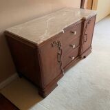 Commode en bois et marbre beige