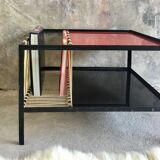 Metal modernist coffee table with scoubidou magazine racks design 1950