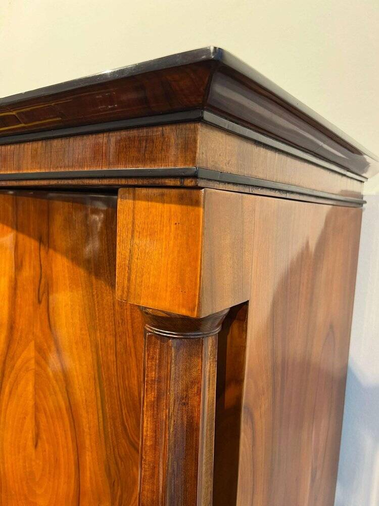 Biedermeier Armoire, Walnut Veneer, Full Columns, Austria/Vienna around 1825
