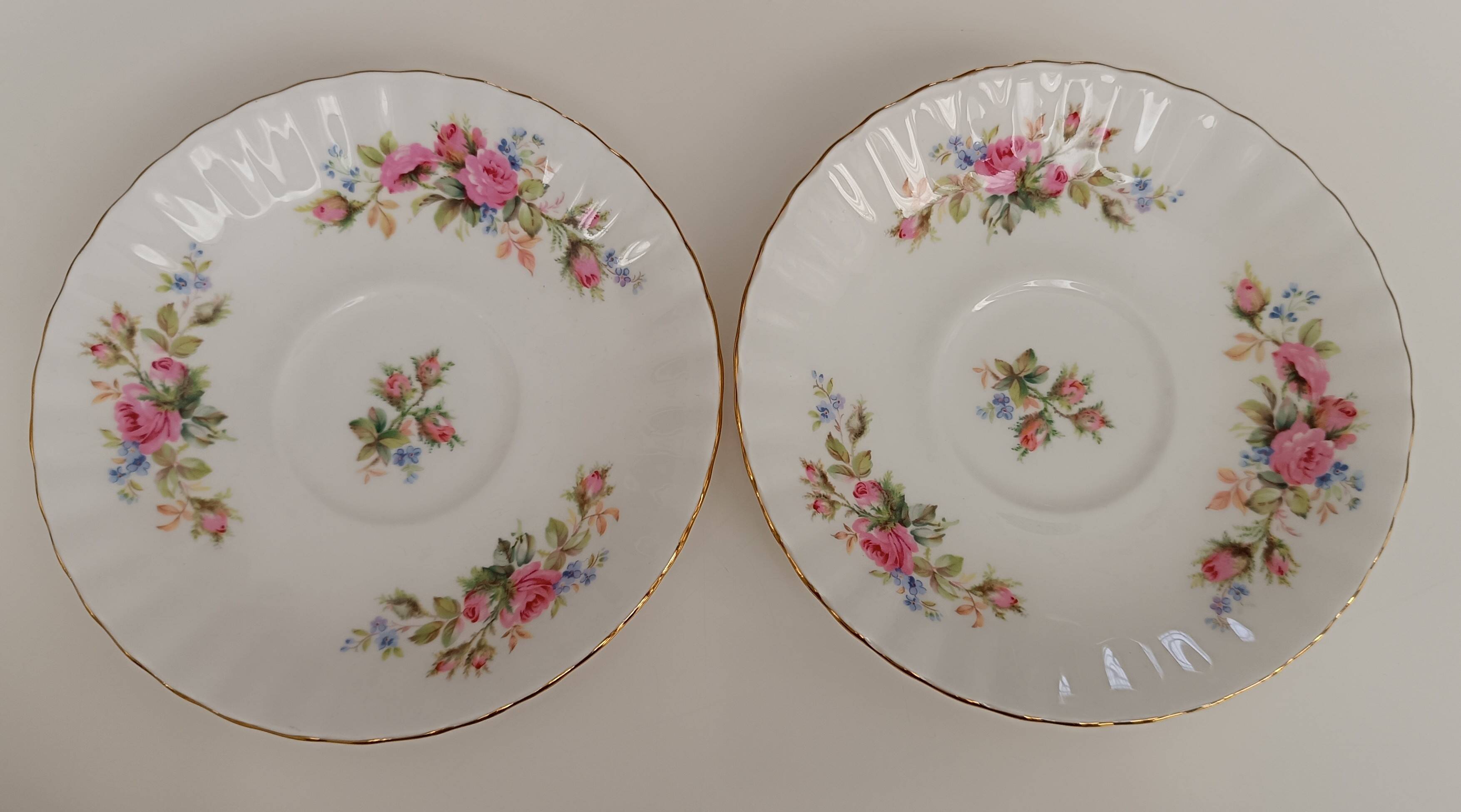 Royal Albert English porcelain set of 2 cups, saucers, and milk jug.