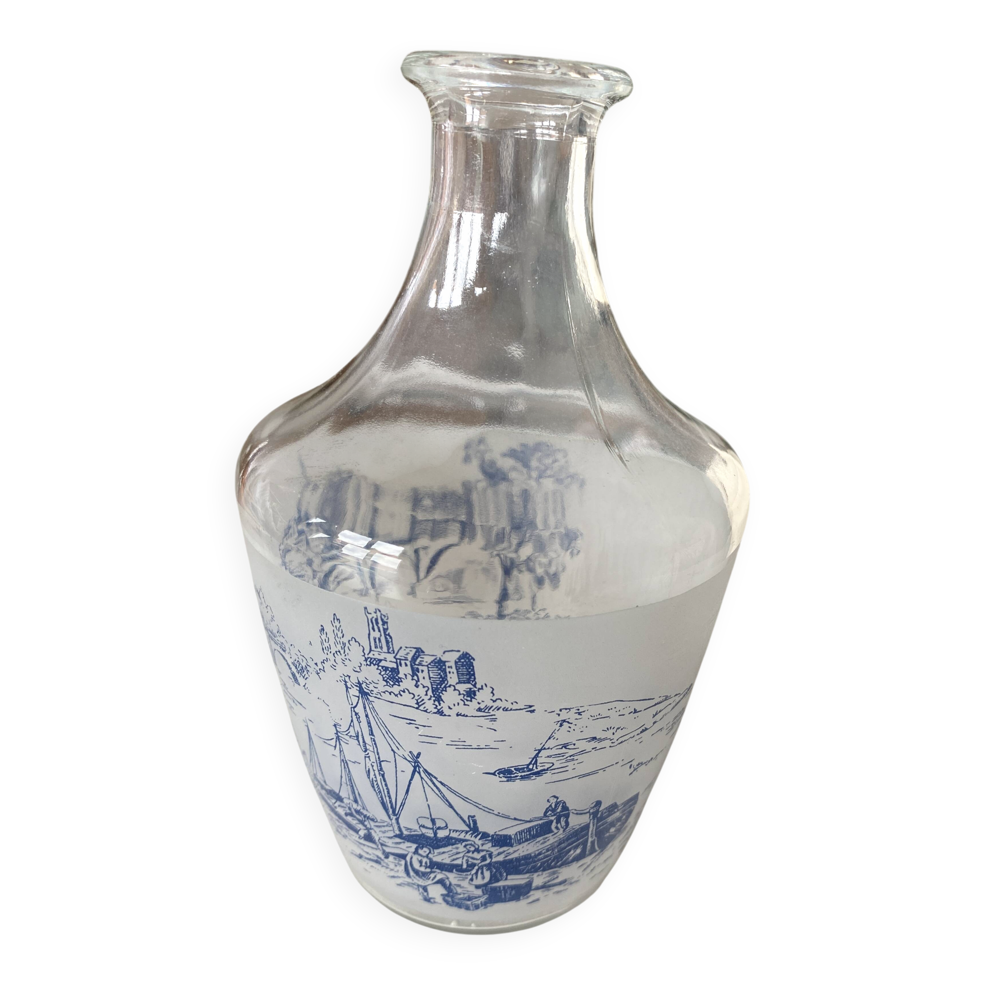Liqueur carafe - Vintage model in glass decorated in Toile de Jouy style