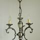 French brushed silver metal 3 light chandelier scroll leaf detail