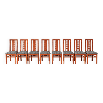 Set of 8 Vintage Teak Chairs in Mackintosh Style - Black and White Zebra Fabric