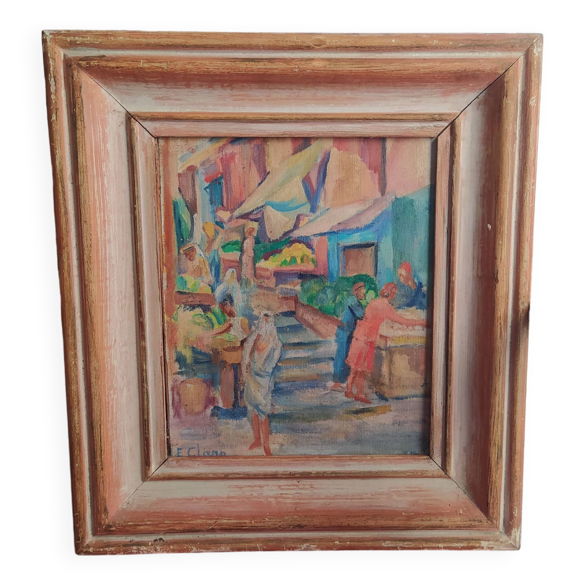 oil on canvas Orientalist street in Algiers signed Emile Claro