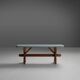 Banc rustique en bois avec plateau bleu, France 1930