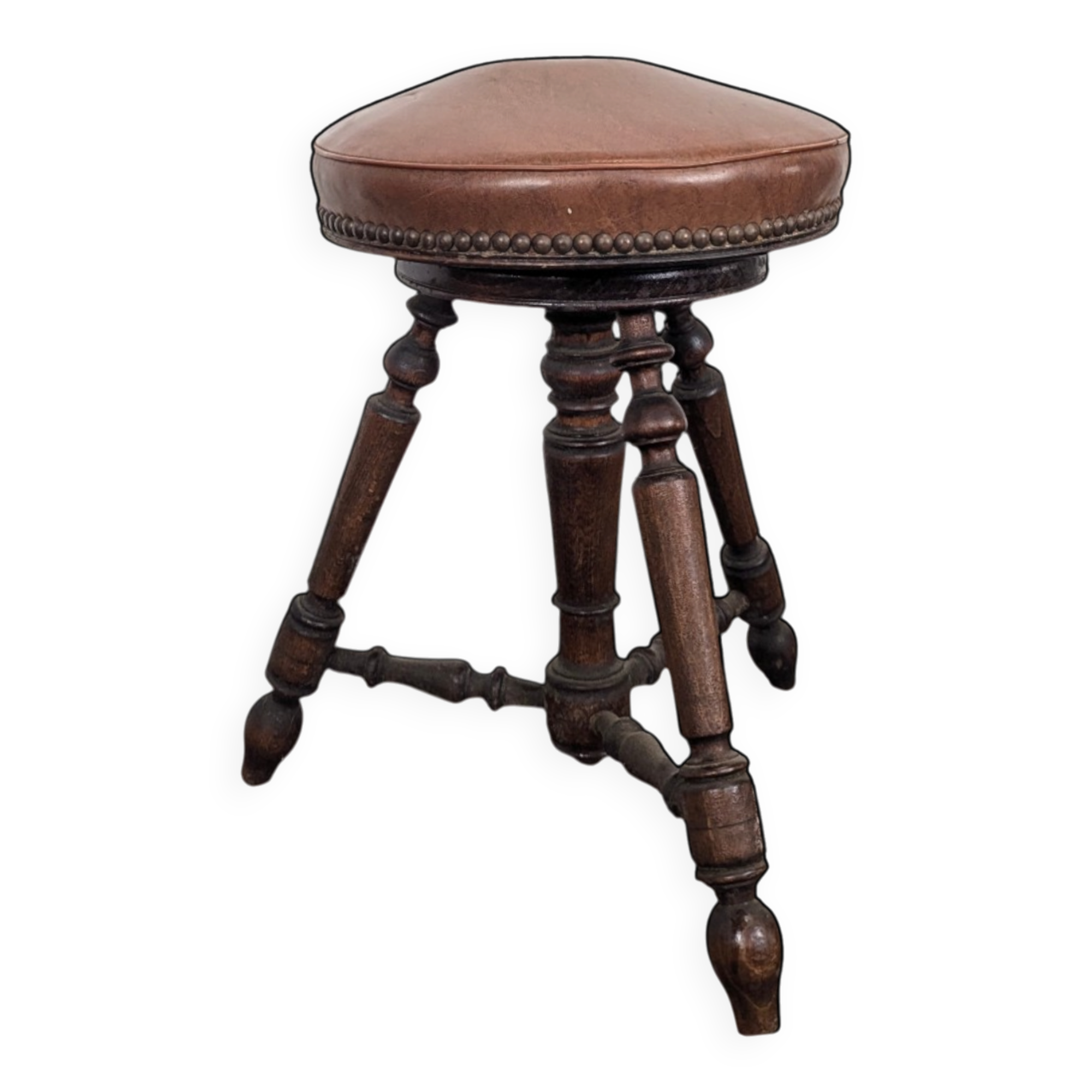 Tabouret de piano tripode en cuir marron