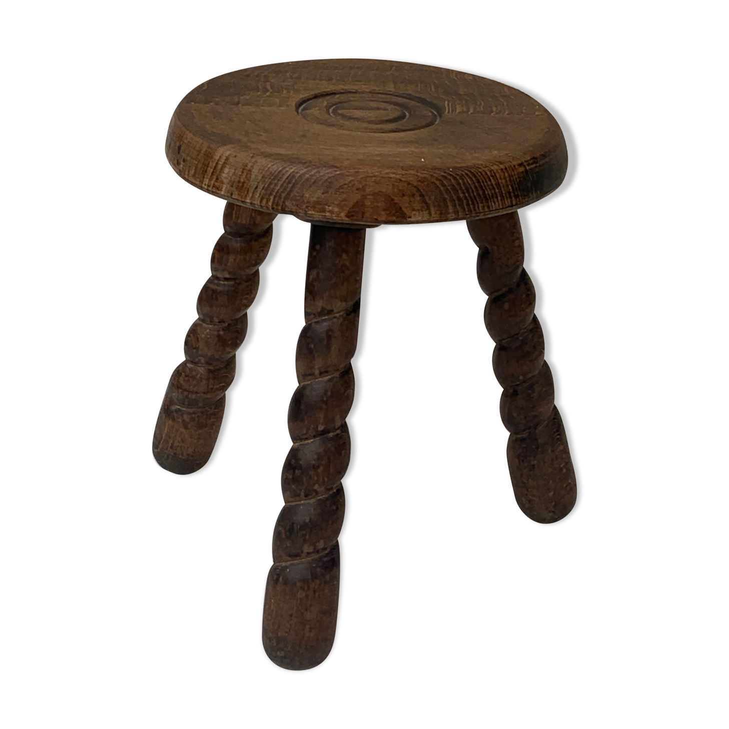 Milking tabouret, old wood turns and chiseled