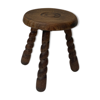 Milking tabouret, old wood turns and chiseled