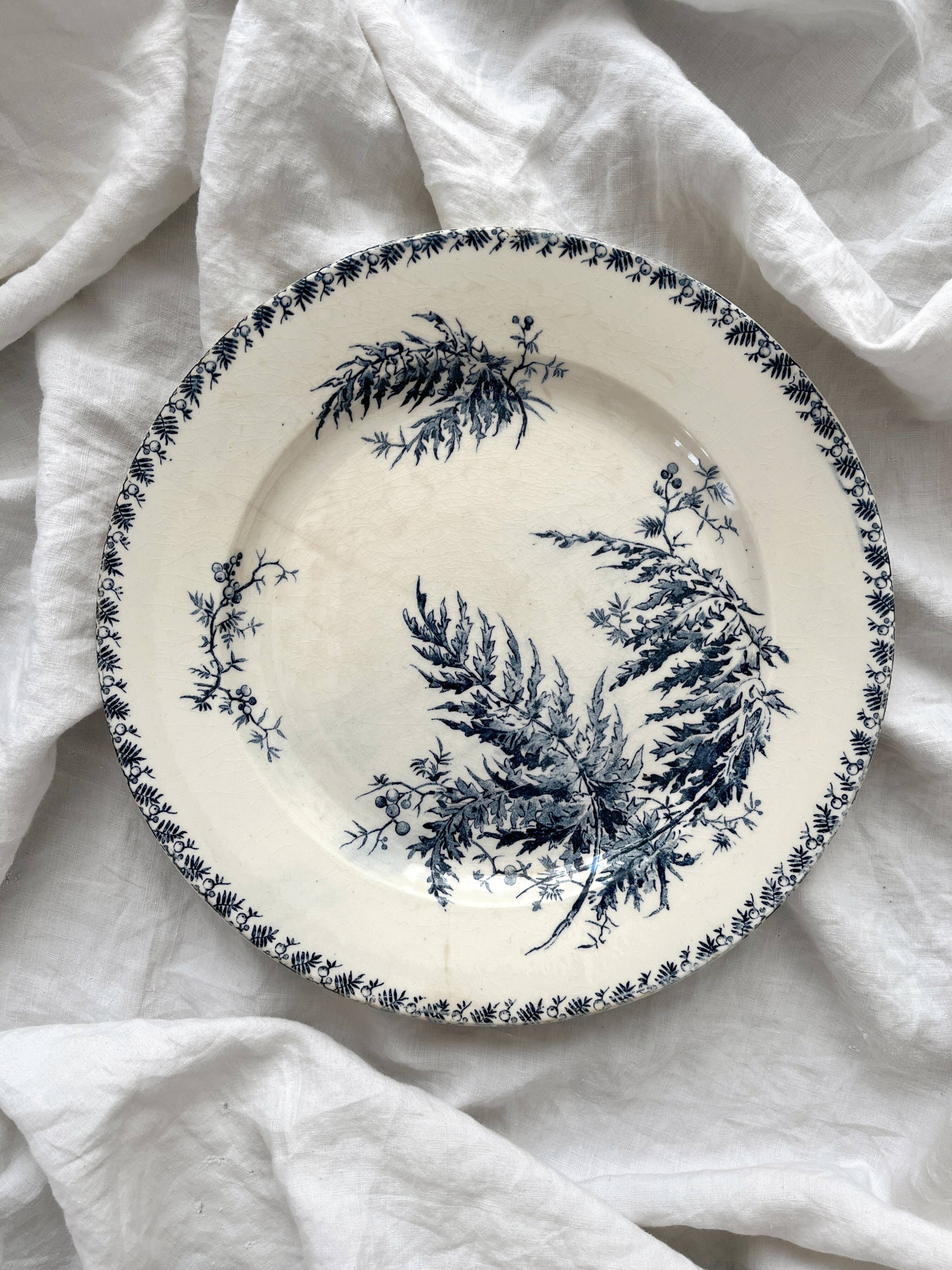 Round ironstone dish "Fougères" Gien late 19th century