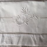 Antique hand embroidered linen 1 sheet 2 pillowcases 1 bolster cover