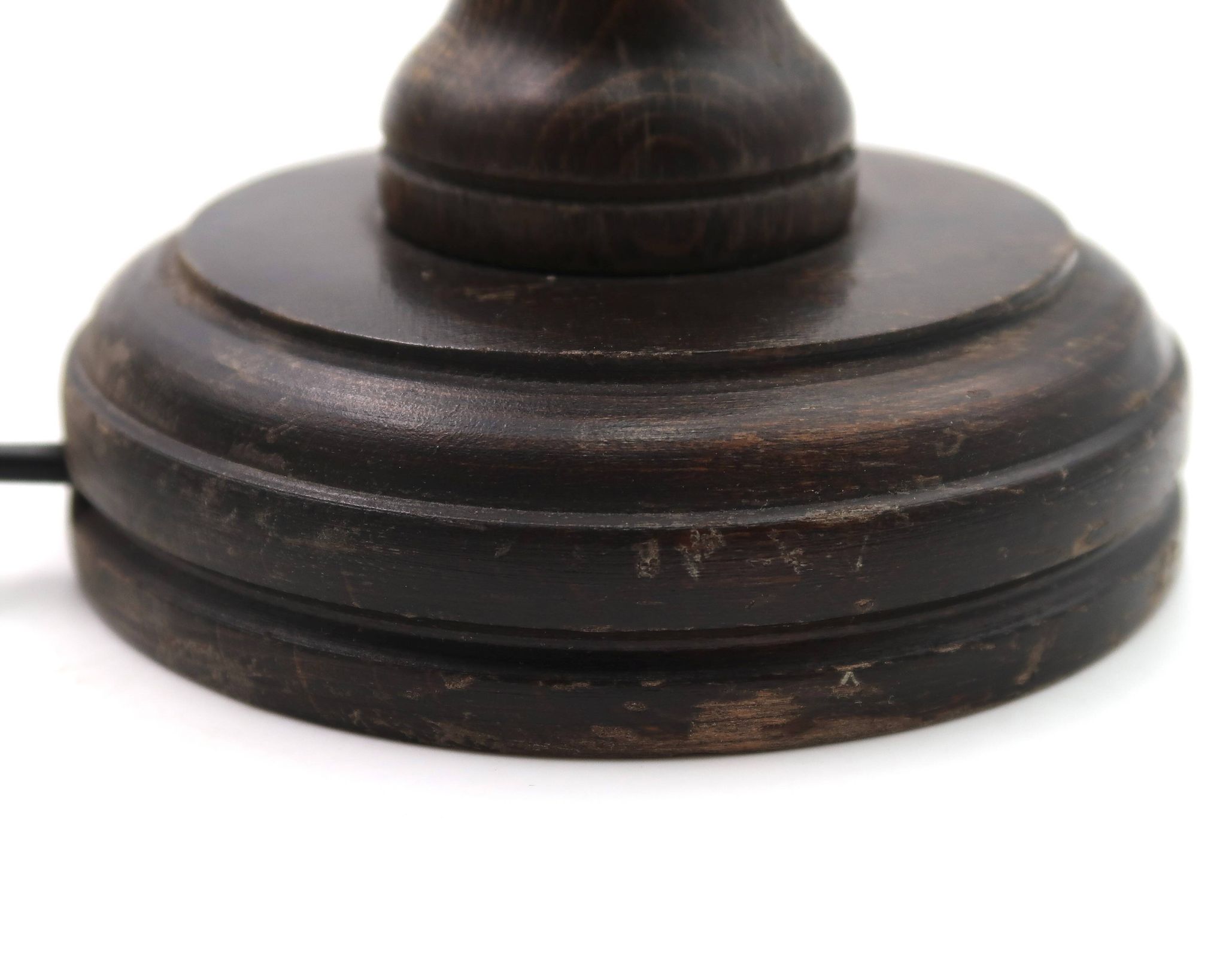 Lampe colonne en bois de Charles Dudouyt et abat-jour en raphia, années 40