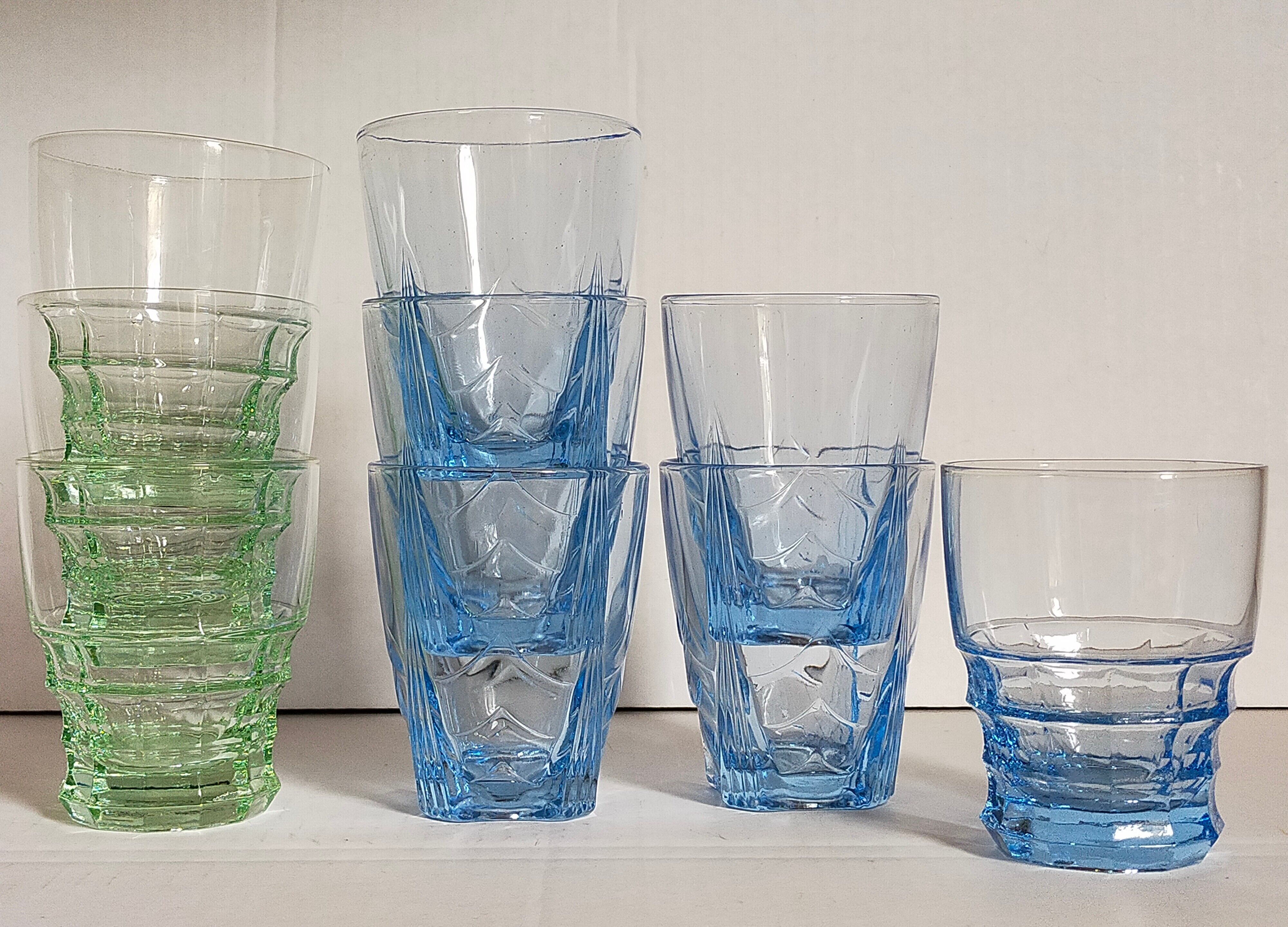Nine colored art-deco glasses 40s