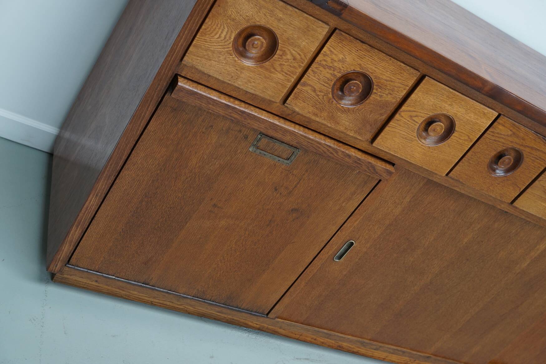 Dutch Industrial Oak Apothecary / Bakery Cabinet, circa 1950s