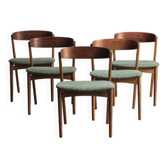 Set of 5 dining chairs by Farstrup in green fabric, Danish design, 1960s