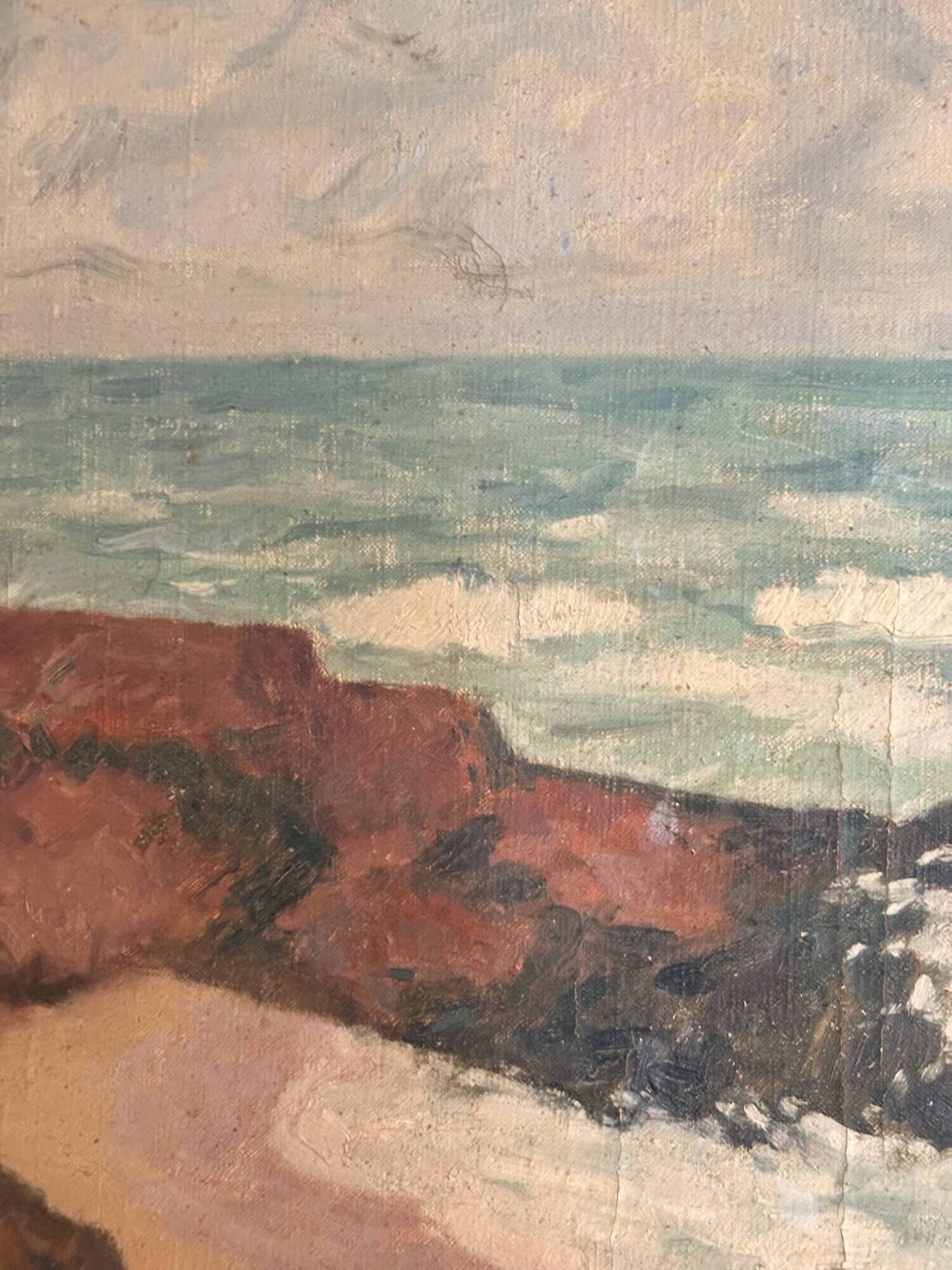 Table Oil Canvas Marine Sea Waves Lucien Vogt Painting Landscape Coast