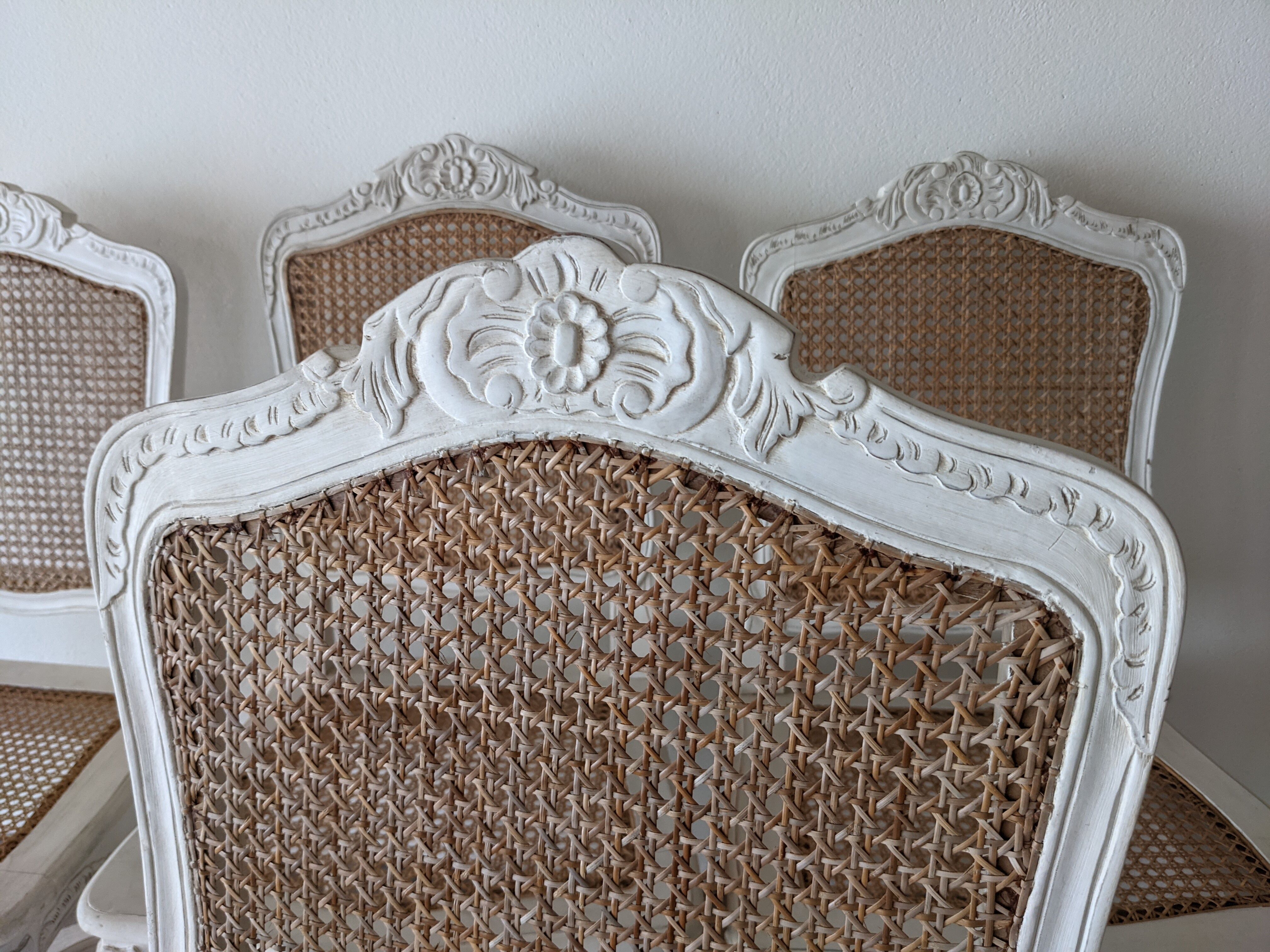 4 cannate chairs in patinated wood