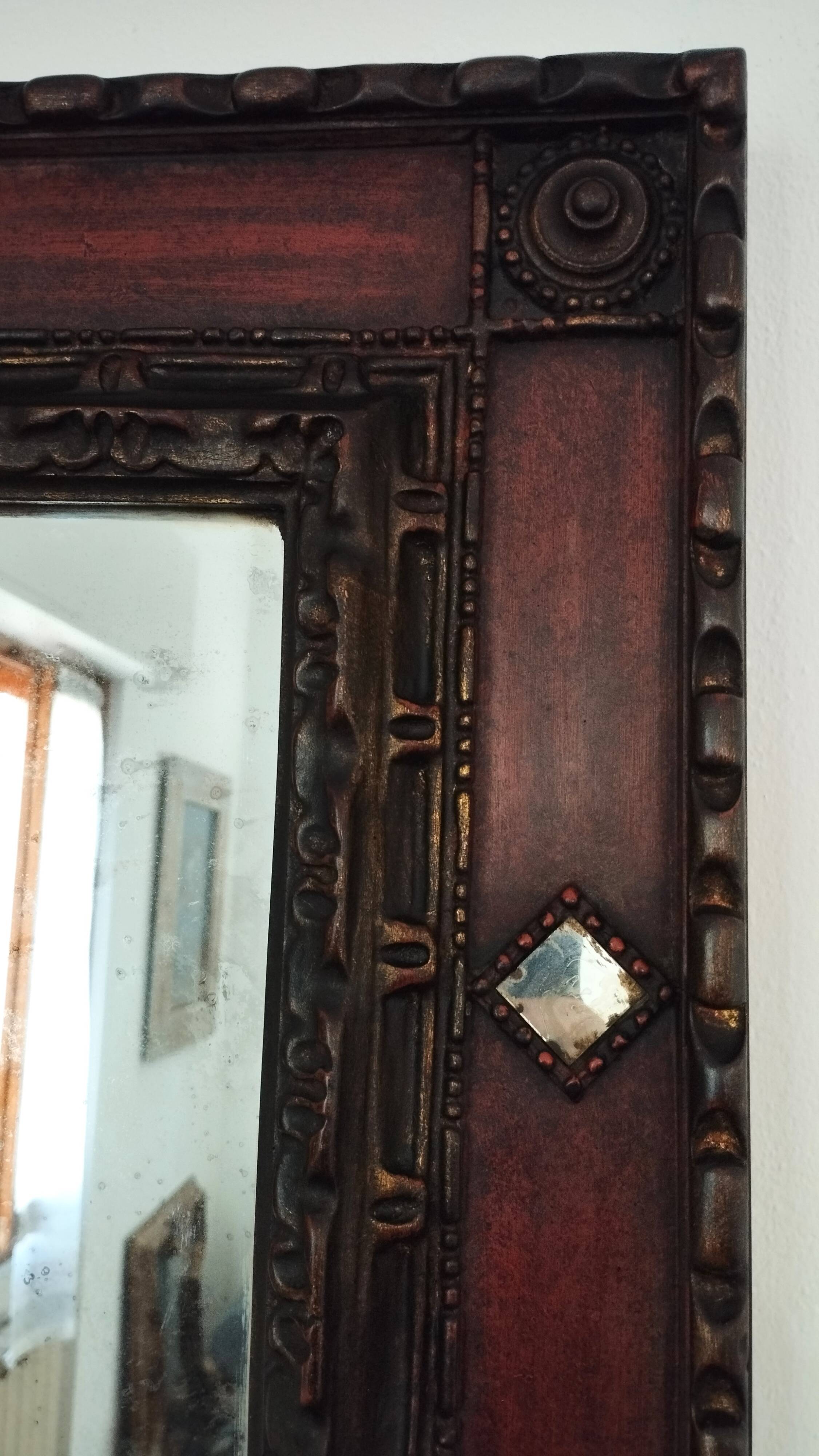 Miroir Palladio Italie 1968, verre vieilli, cadre décoratif sculptural