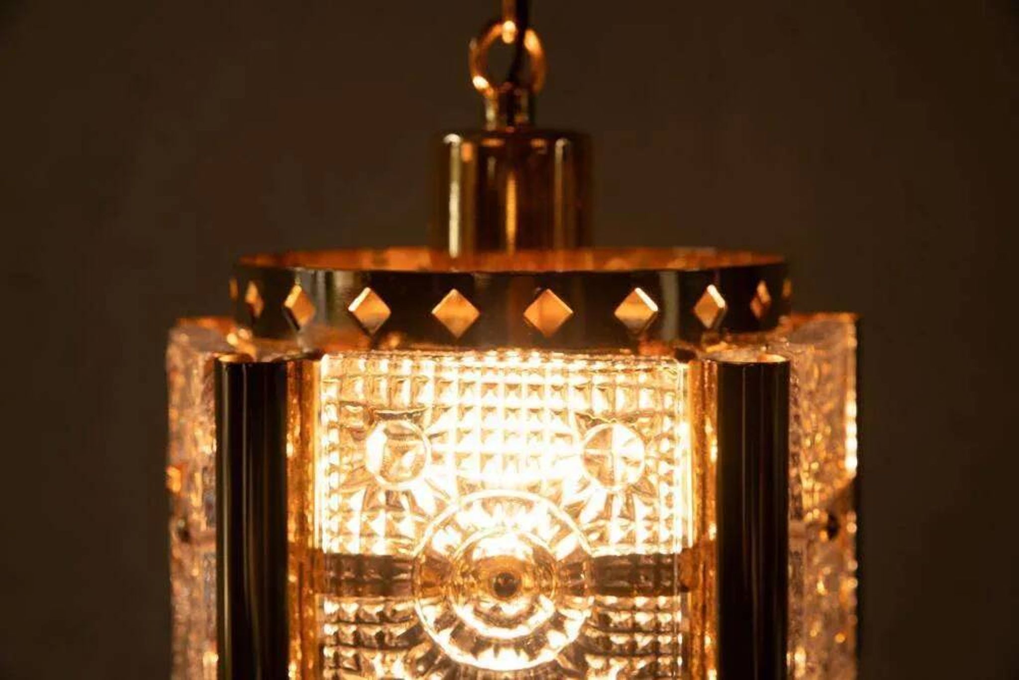Vintage brass and frosted glass pendant, Vitrika glass pendant.