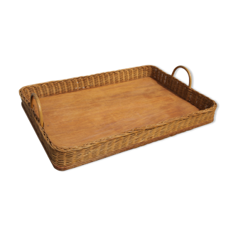 Plateau en osier et bois