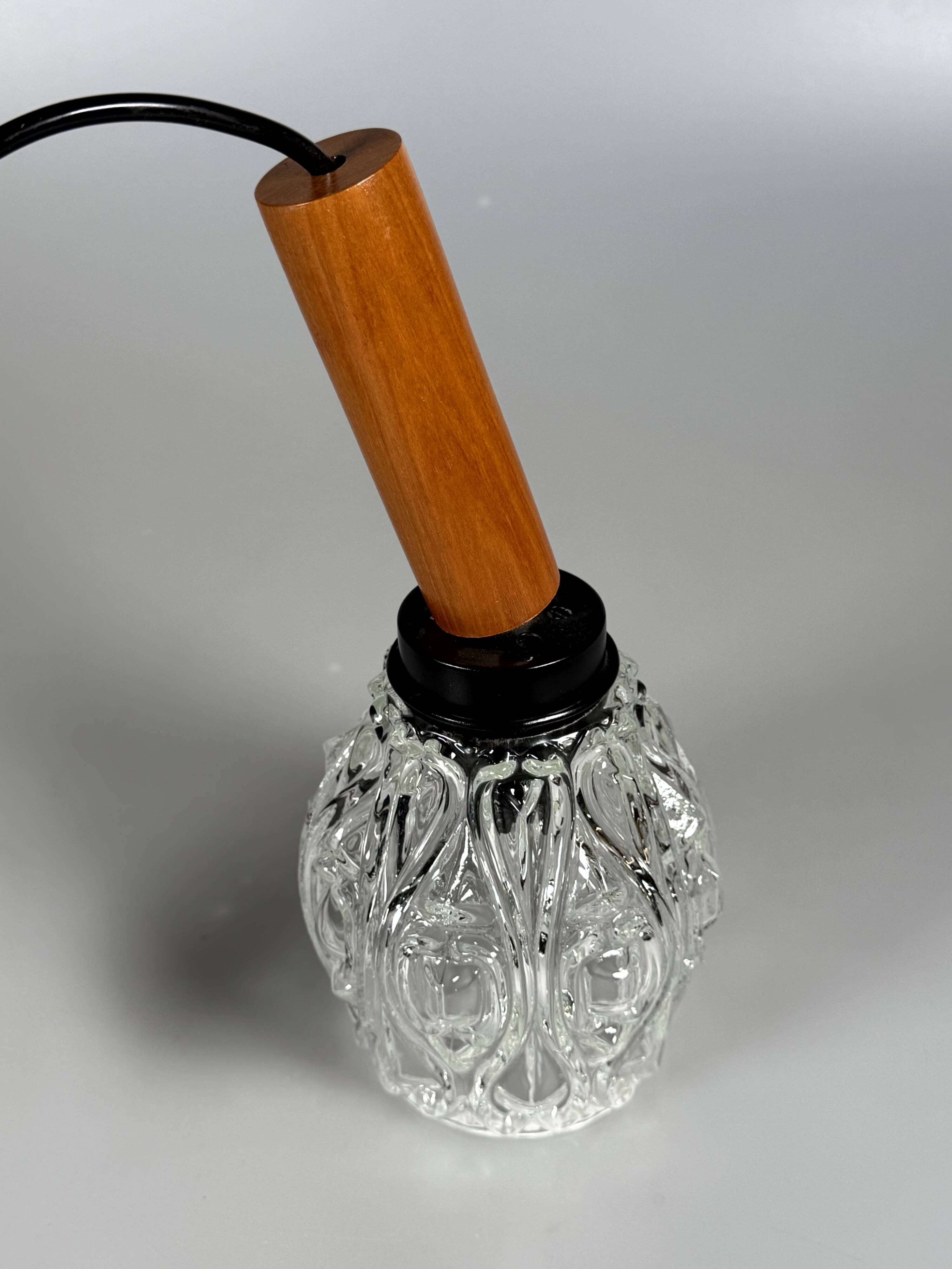 1960s 1970s Ceiling Lamp Pendant Lamp in Teak & Glass Mid Century Space Age