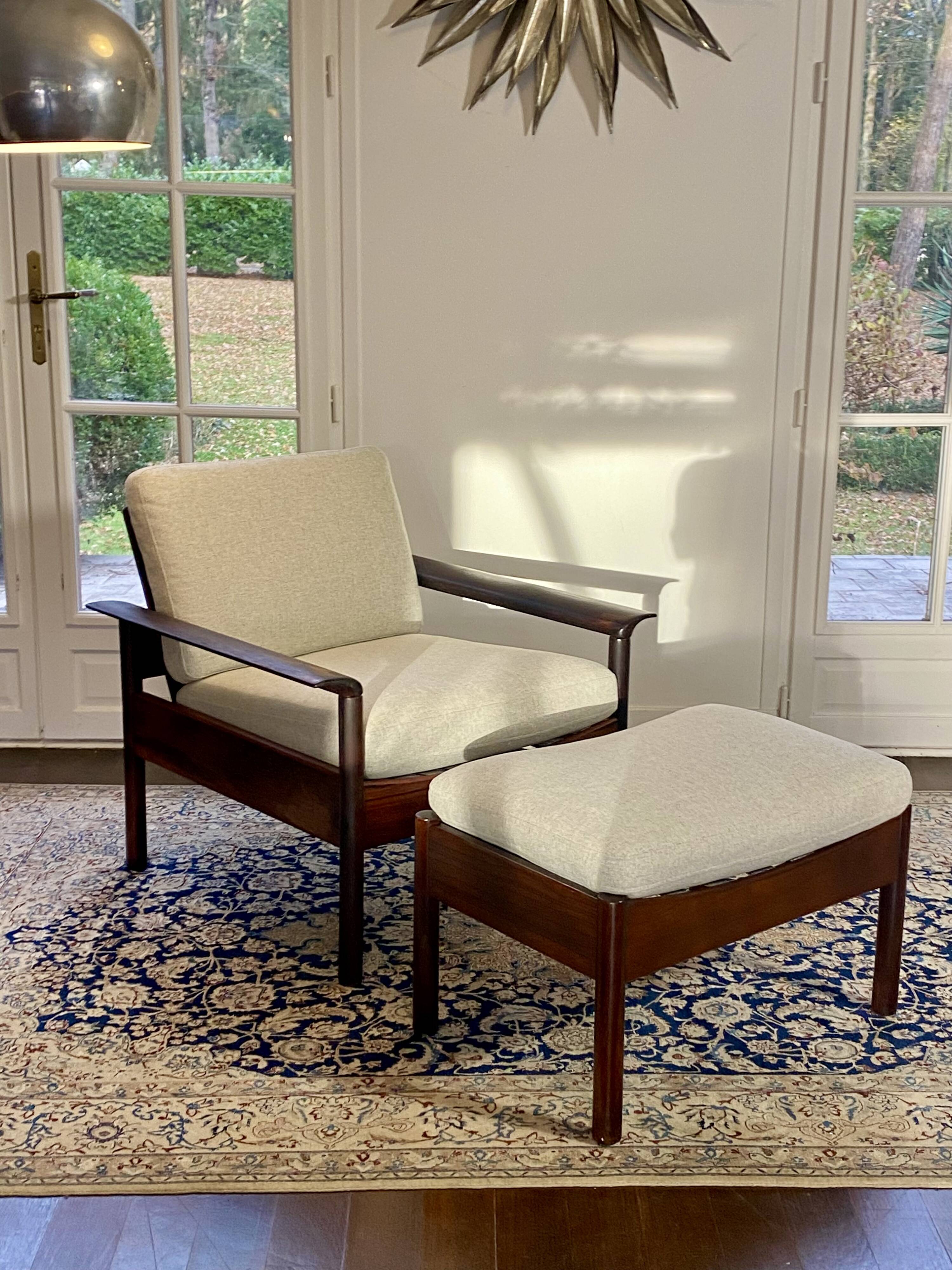 Fauteuil & Ottoman Hans Olsen – Vatne Møbler Danemark, 1960 Palissandre