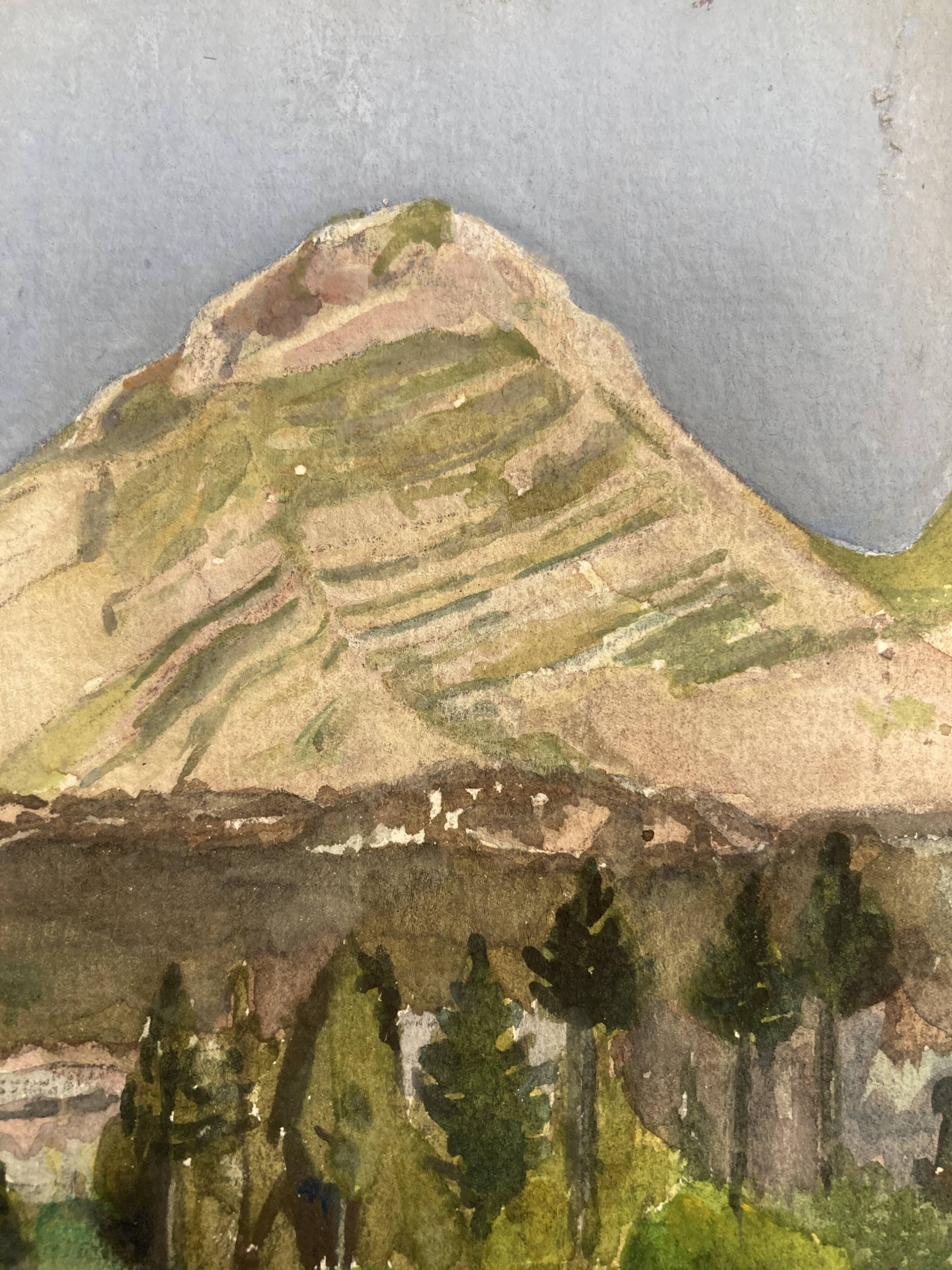 Watercolor mountain landscape signed