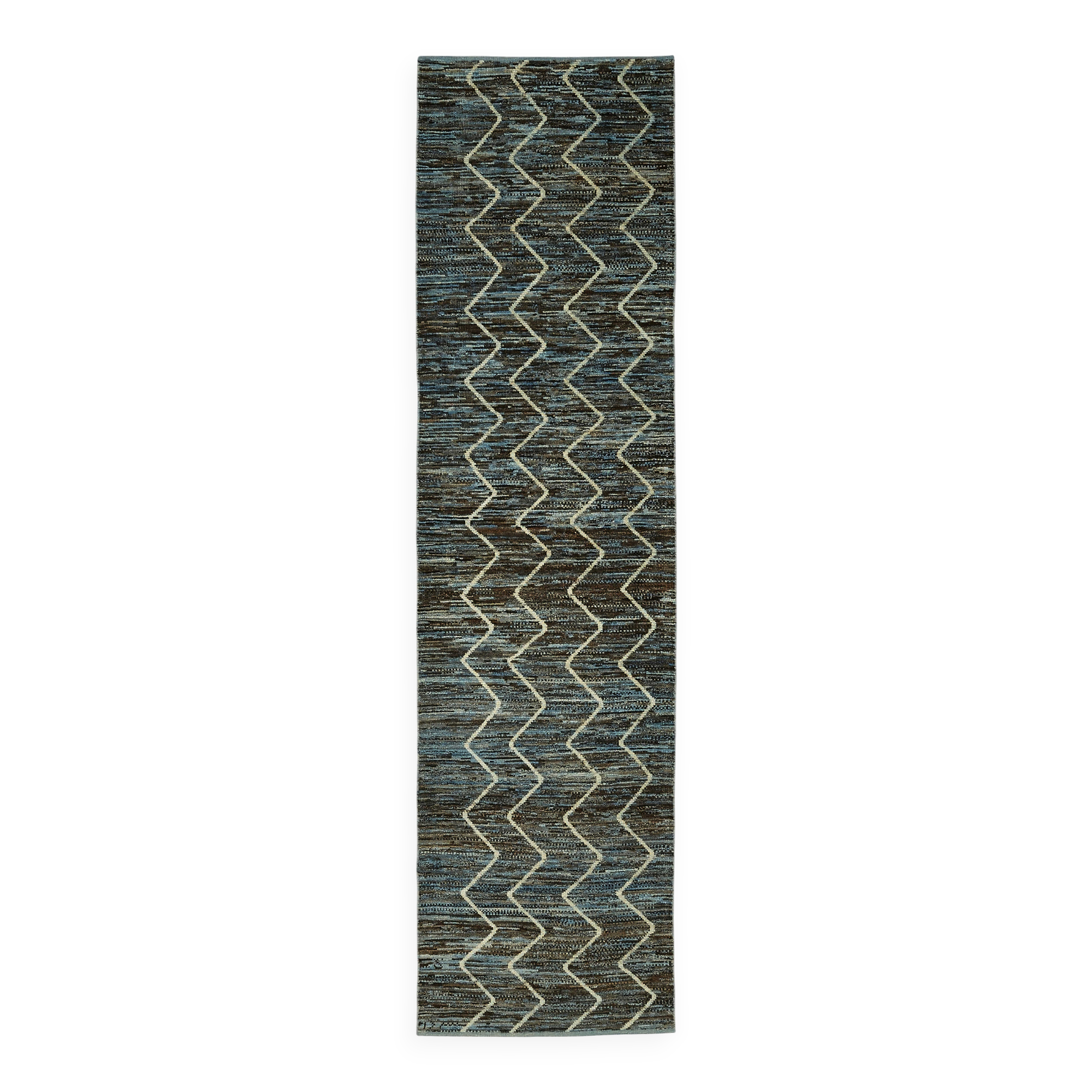Handwoven Tribal One of a Kind 86 cm x 297 cm Blue Wool Runner Carpet