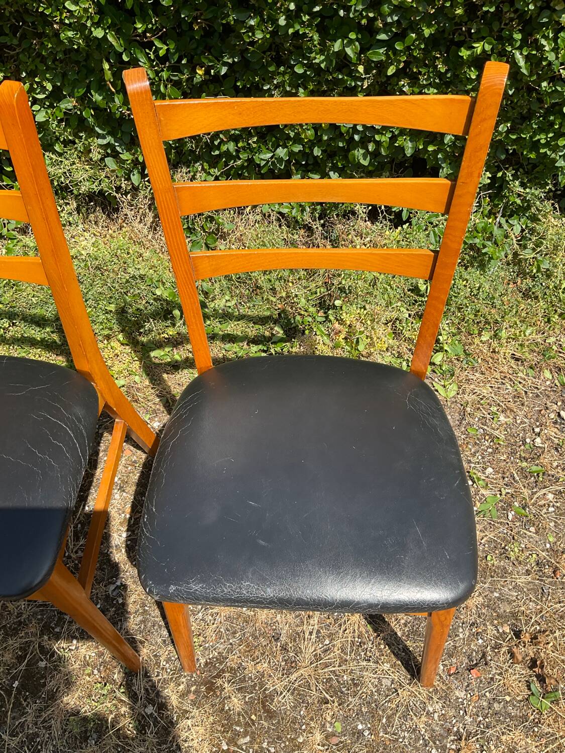 Pair of vintage solid beech chairs from the 60s and 70s