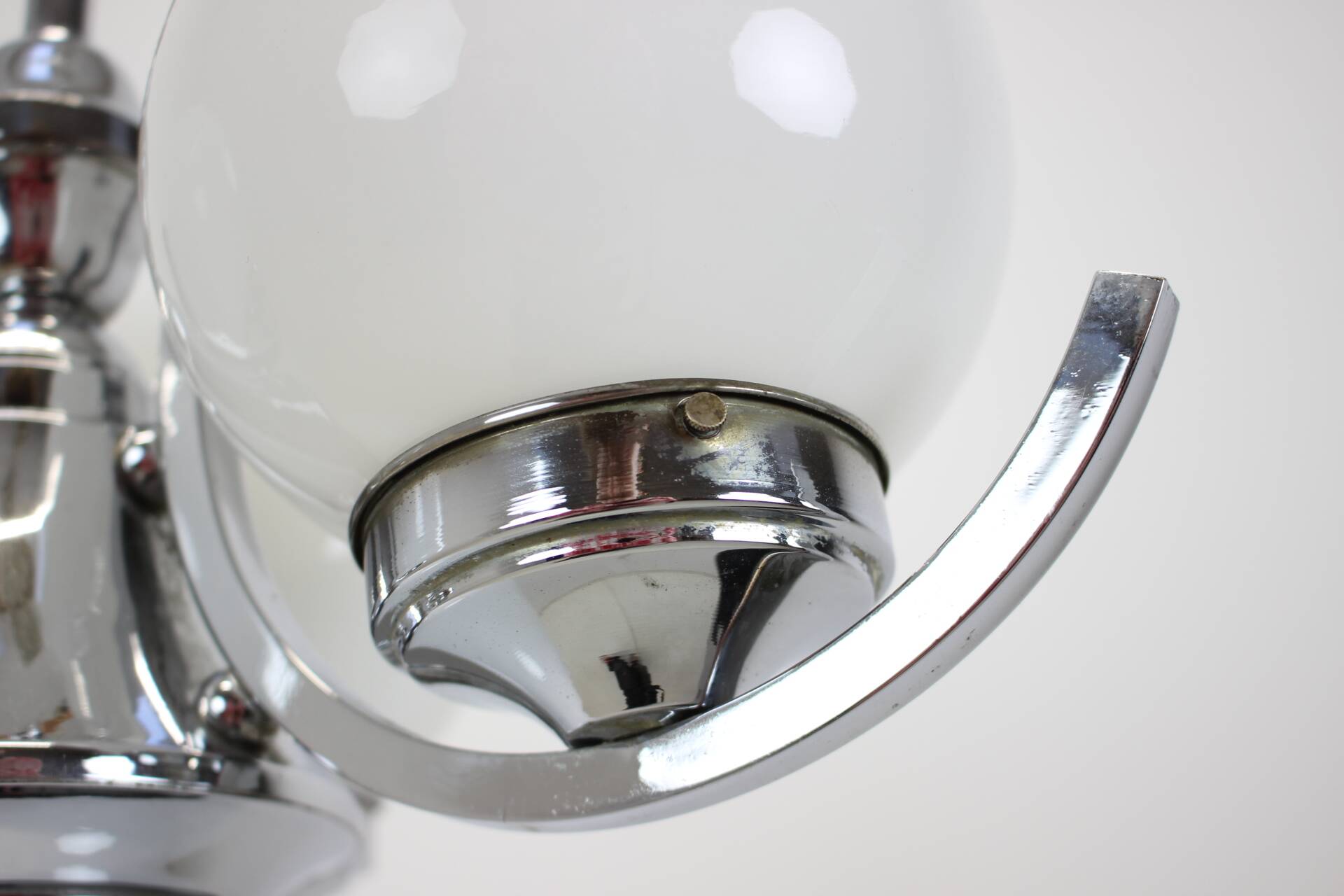 Art Deco Chrome and Pink Glass Chandelier, 1930's, Czechoslovakia