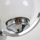 Art Deco Chrome and Pink Glass Chandelier, 1930's, Czechoslovakia