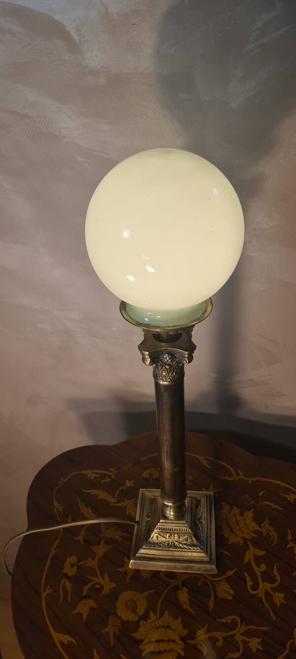 lampe bronze colonne corinthienne opaline verte superbe 52x13 cm