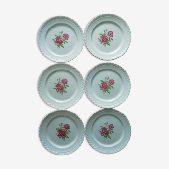 Lot de 6 assiettes plates à dessert ou entrée motifs fleurs