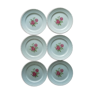 Set of 6 flat plates for dessert or starter flower motifs