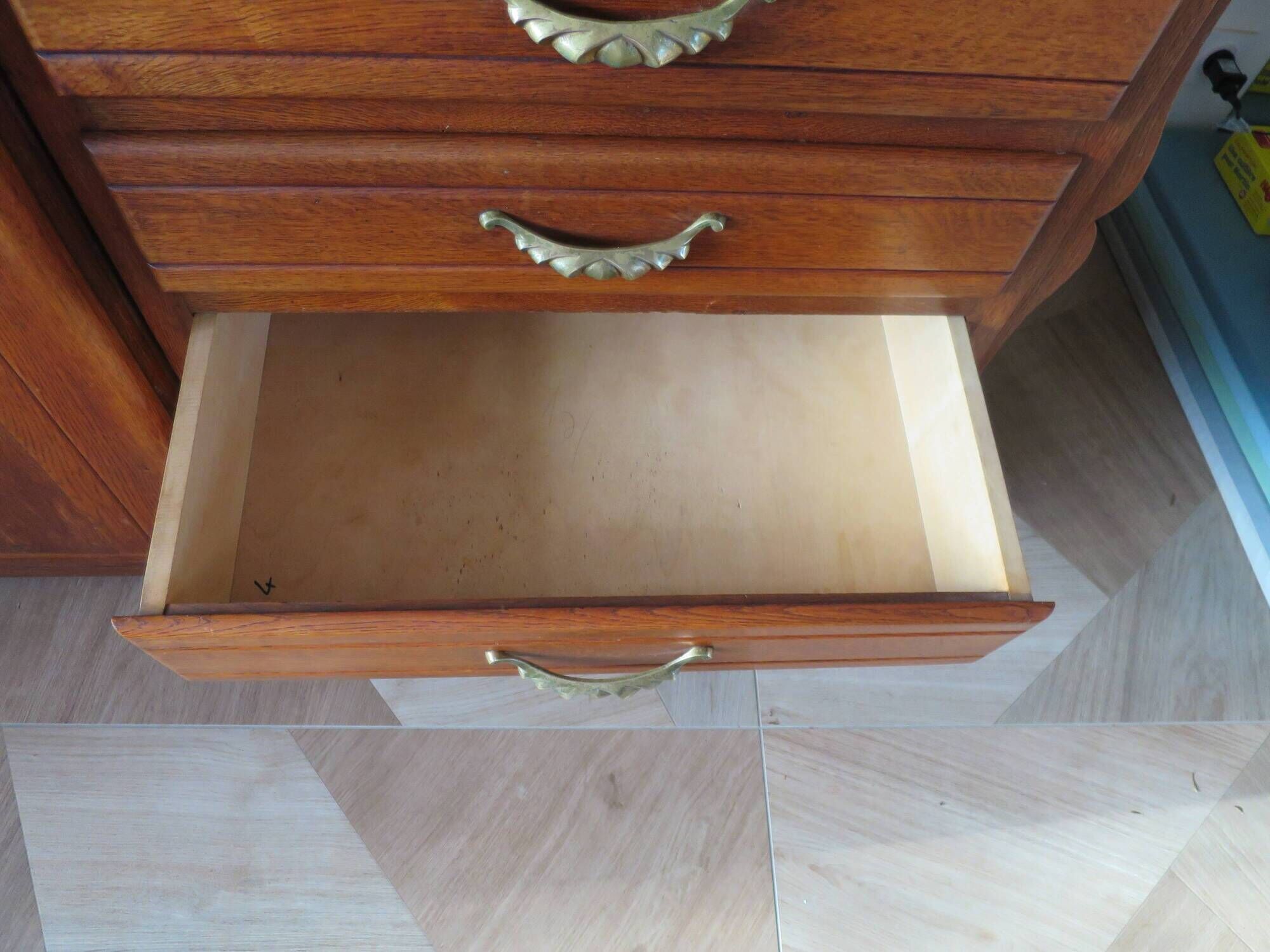 English asymmetrical chest of drawers - Art Deco - Mirror - 2 doors - 5 drawers - Mesh blond oak