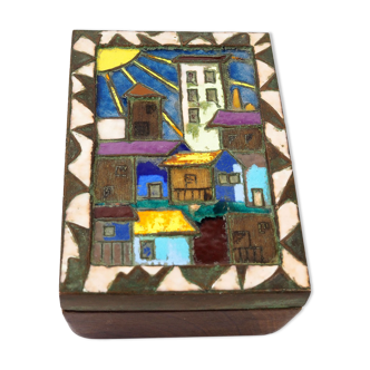 Enamel box in exotic wood and mid-century