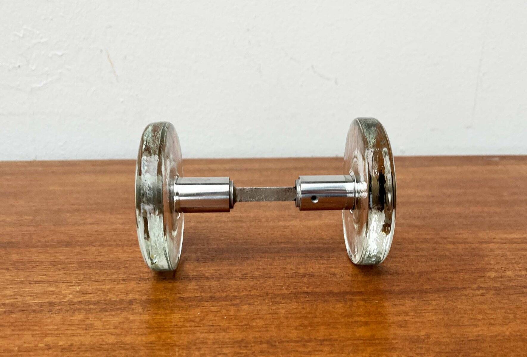 Mid-century modern glass and metal door handle from the space age, Germany, 1960s.