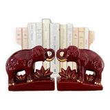Pair of burgundy ceramic “Elephants” bookends