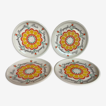 Four vintage cheese plates with flowers