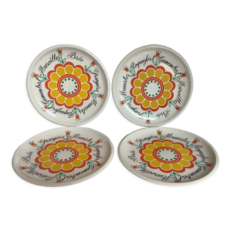 Four vintage cheese plates with flowers