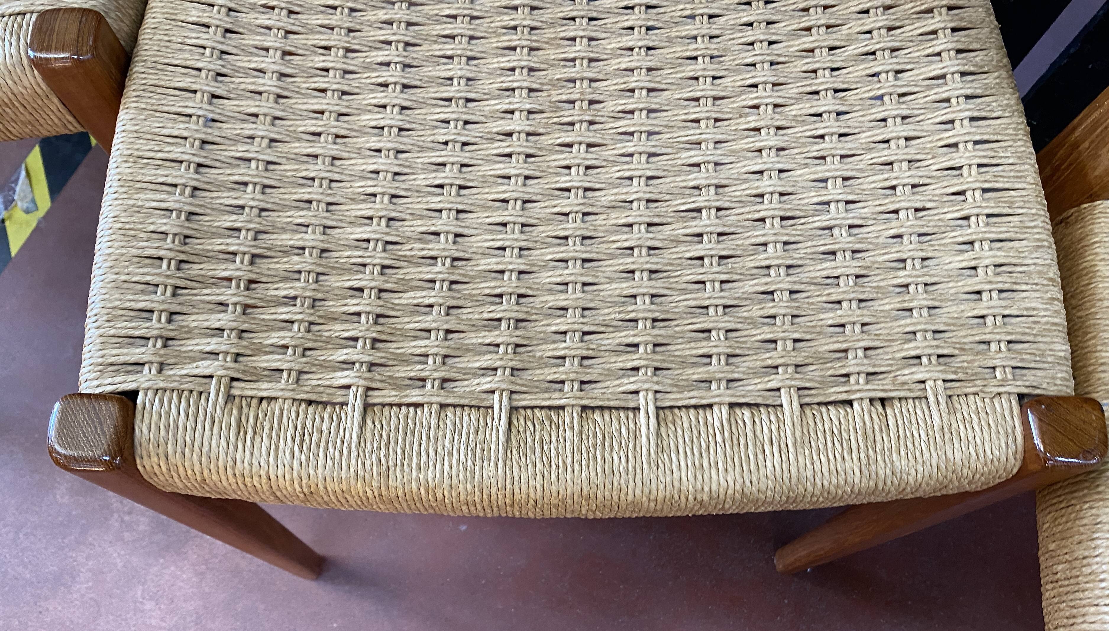 Suite Of 4 Scandinavian Teak And Rope Chairs By Svegards Markaryd