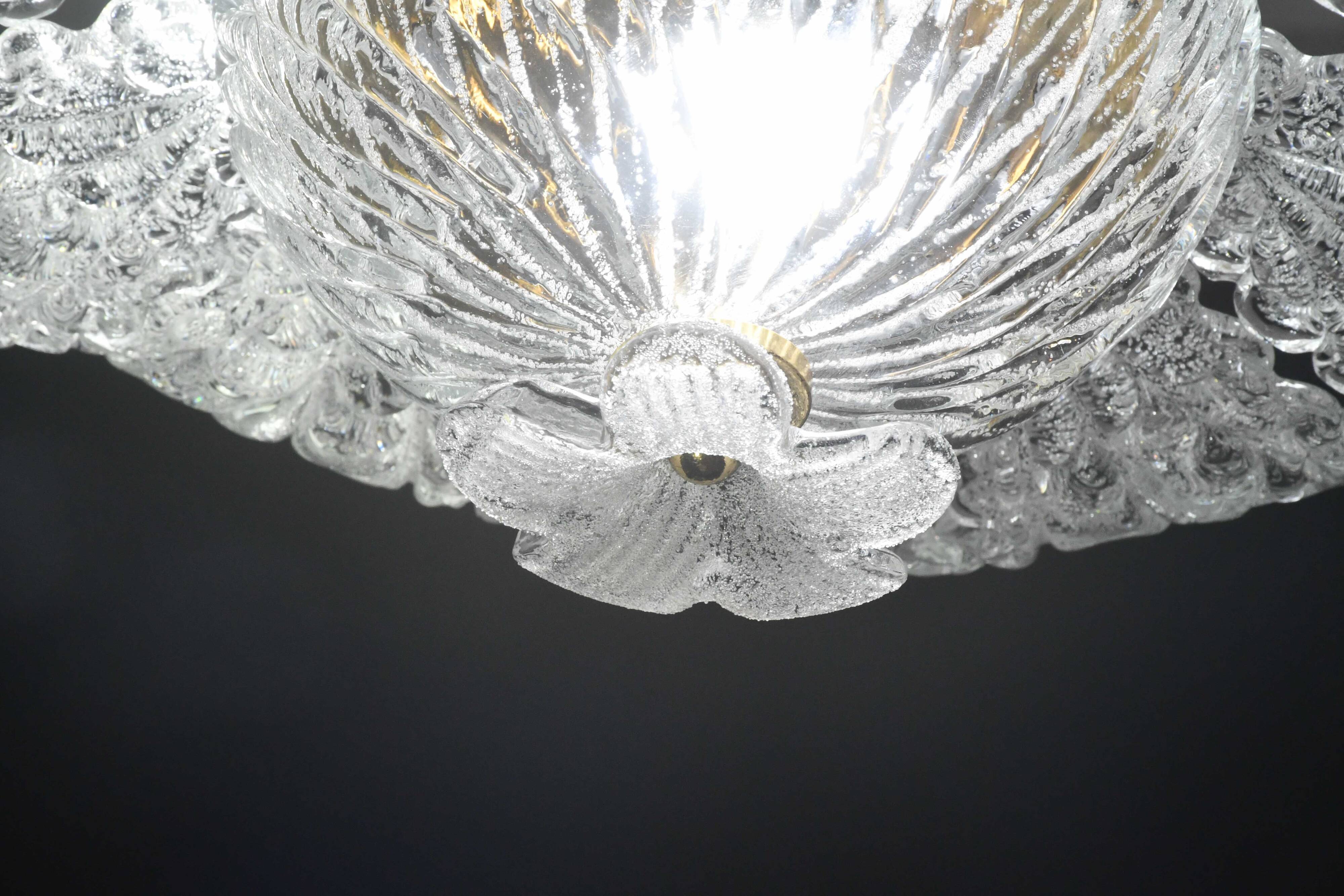 Charming transparent Murano glass leaf ceiling light or chandelier, 1970s