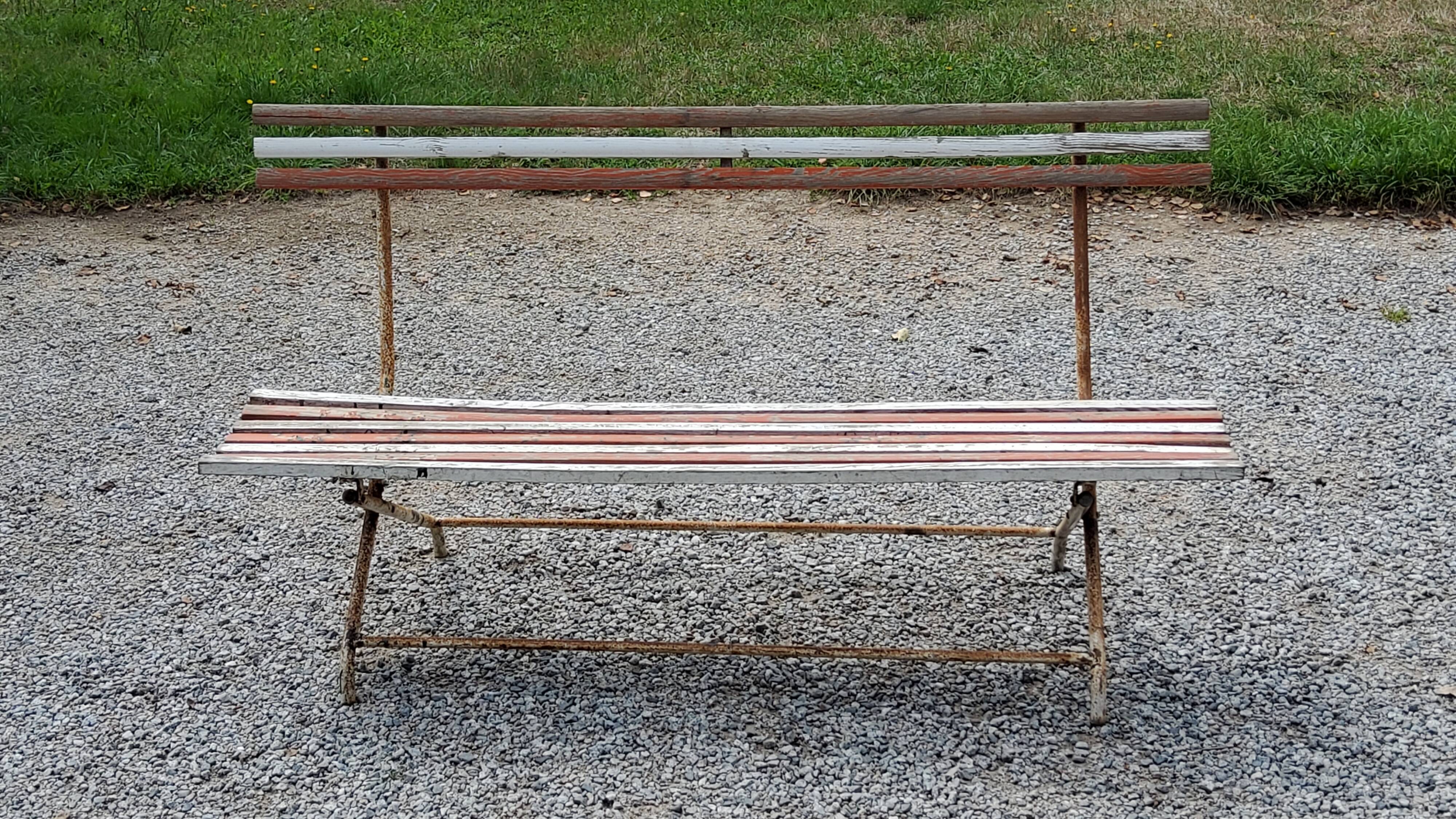 Garden bench with folding wooden slats base tubes from the 50s