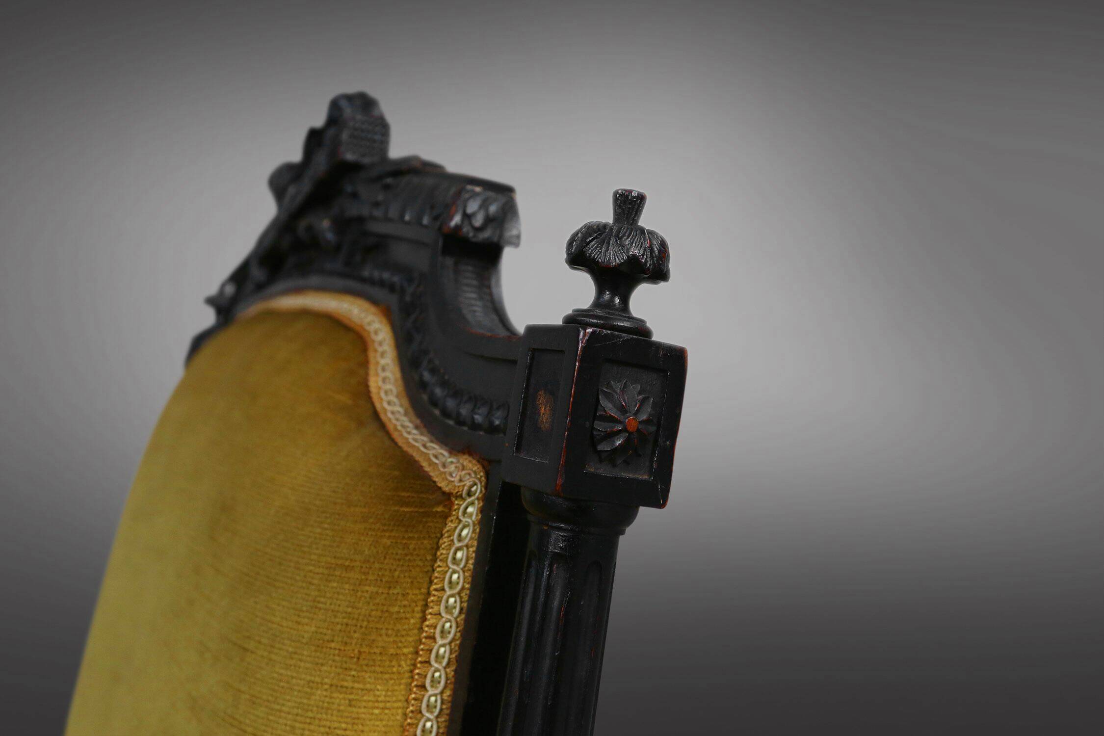 French Empire style  Black Wood and Velvet Armchair, 1850s