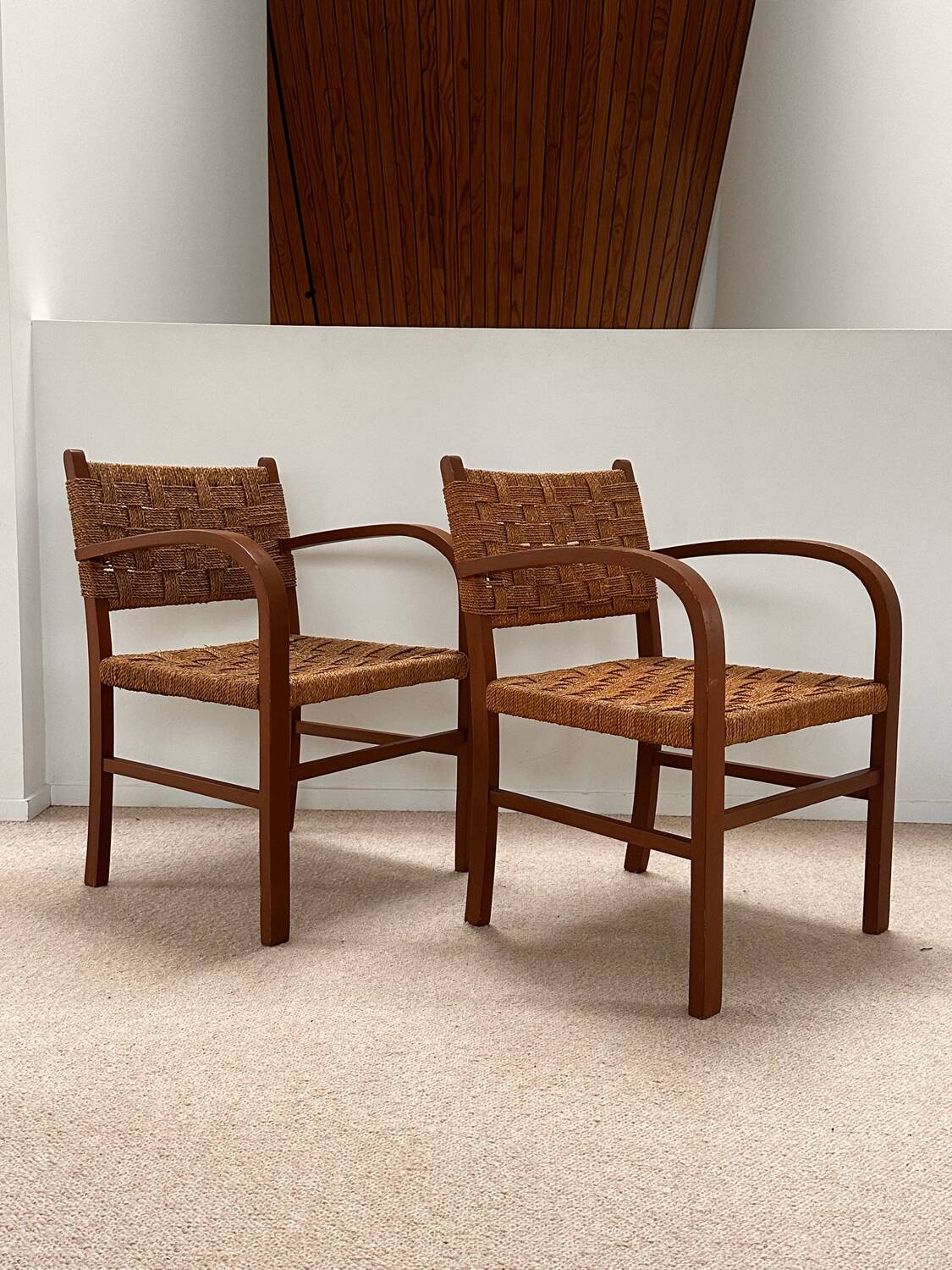 Pair of armchairs - Erich Dieckmann style - wood & cane