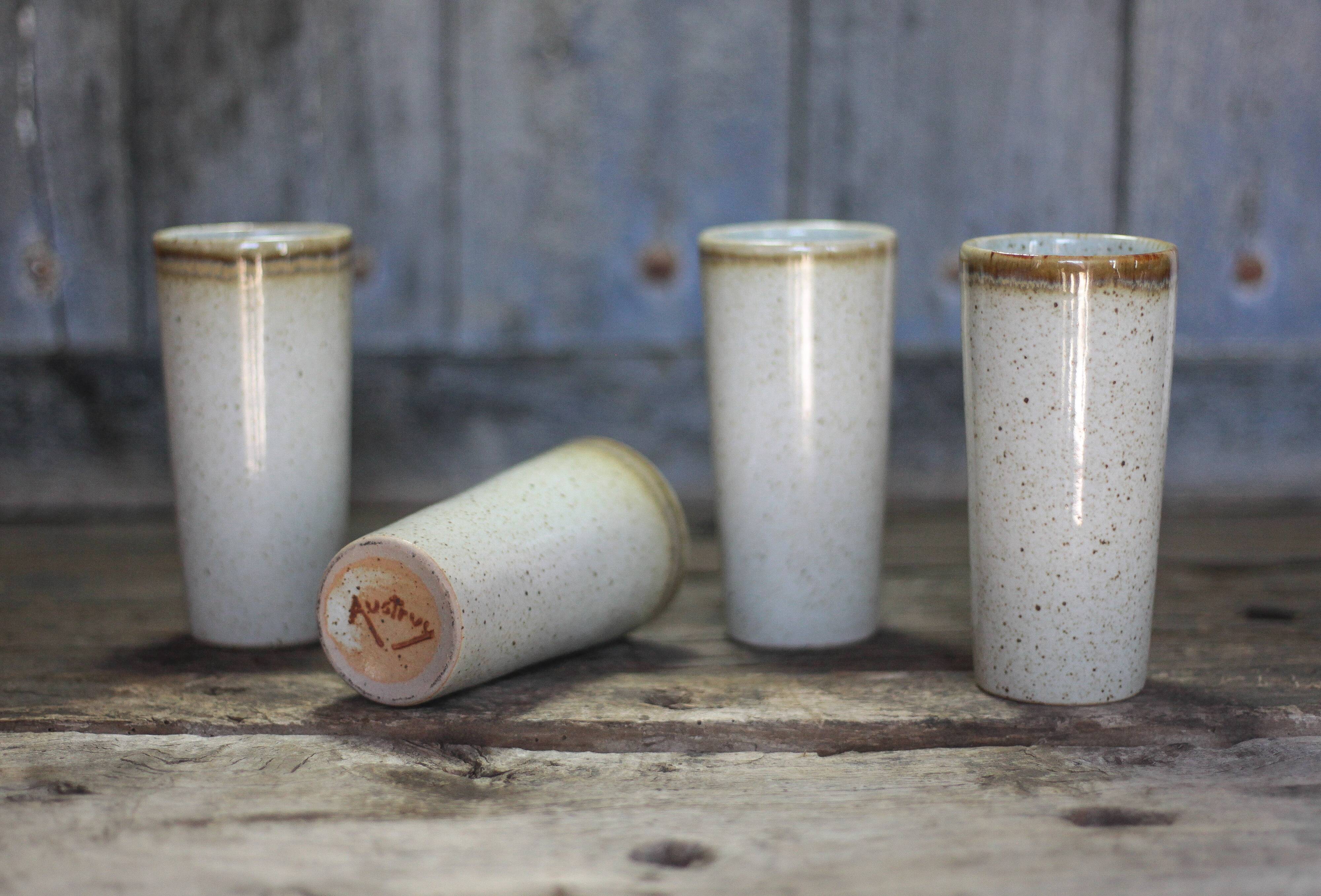 Ceramic cup set signed by Jean Austruy X 4, large ceramic cup.