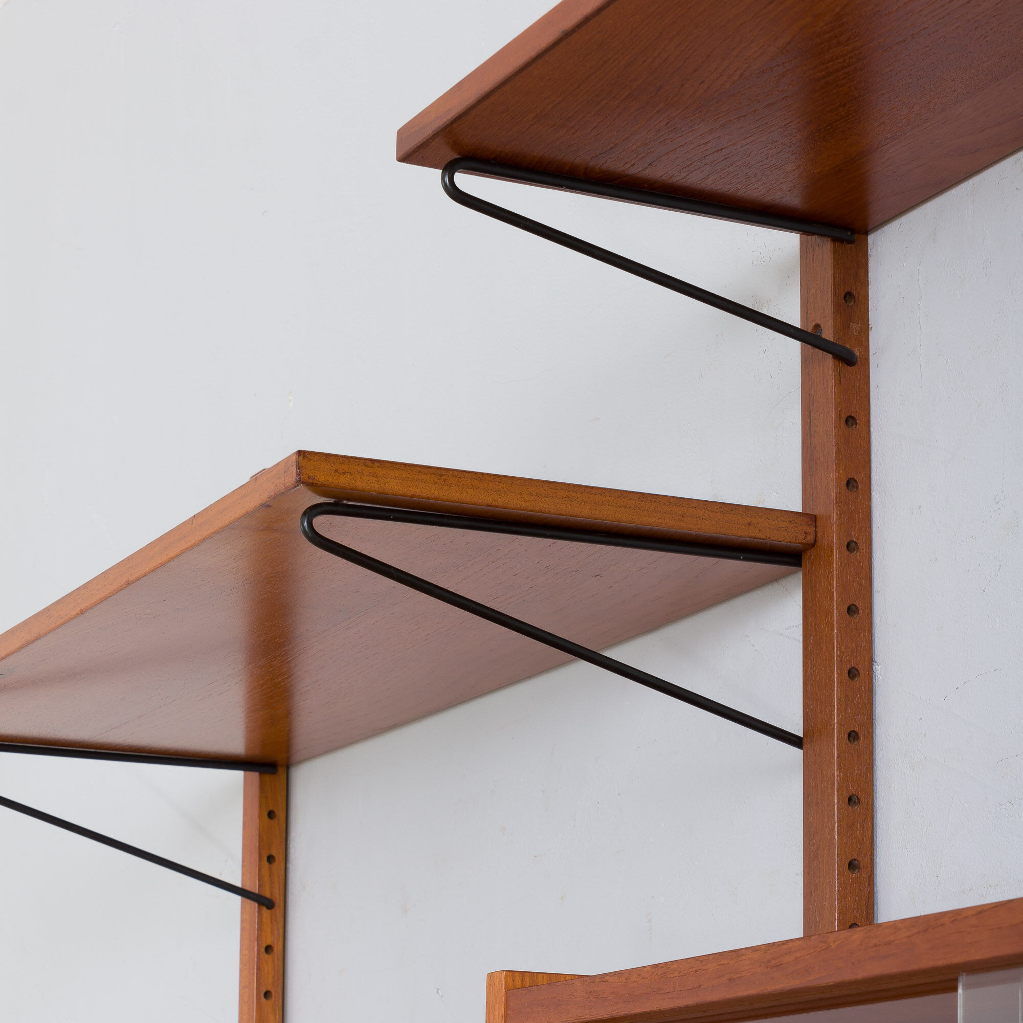 Danish mid century teak wall unit with magazine shelf and glass cabinet 1960/70s