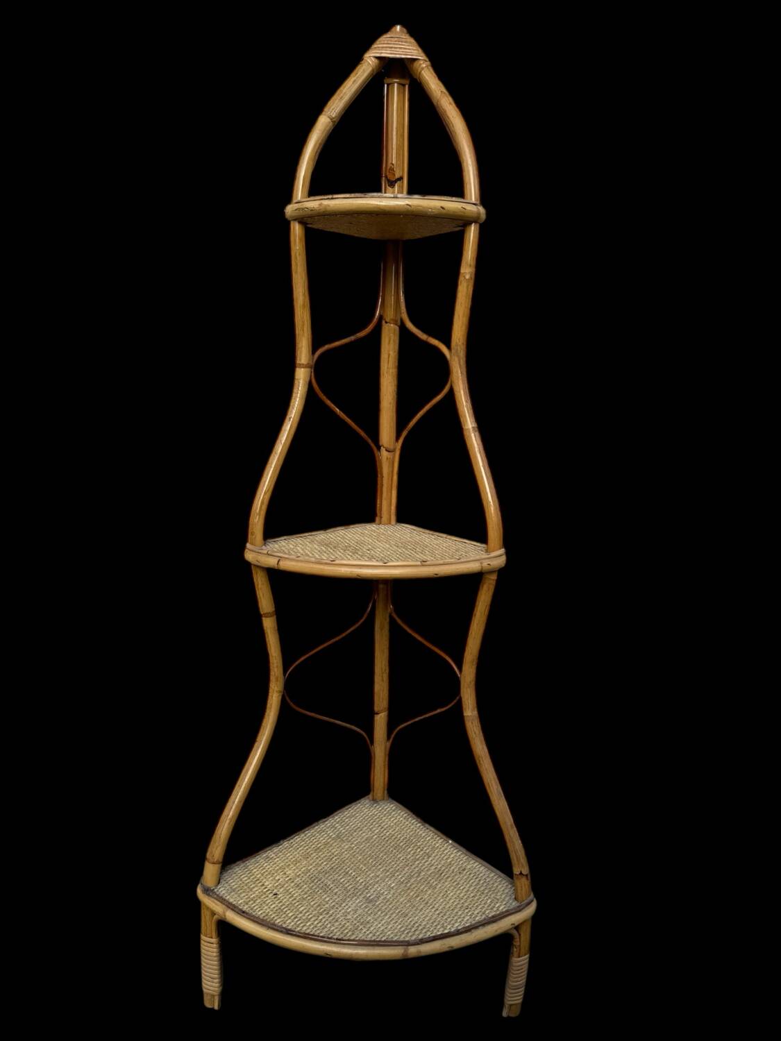 Rattan corner shelf from the 60s Italy