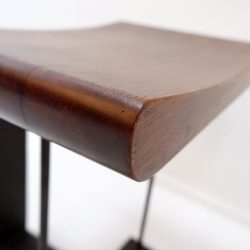 Vintage wooden and metal stool in the style of the "T" model by Pierre Chareau.