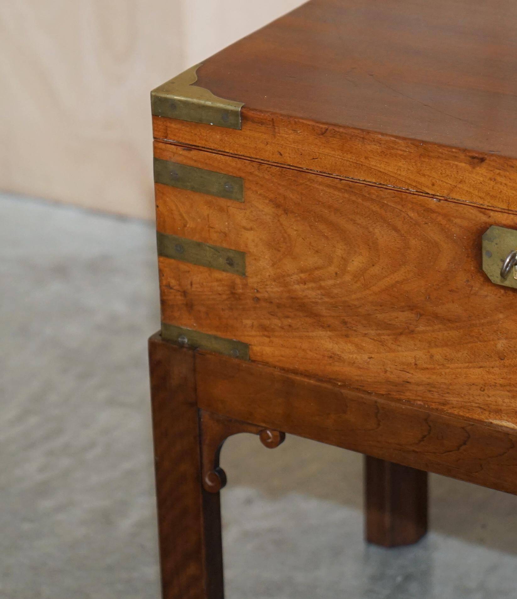 Antique hardwood military campaign desk with writing slope.